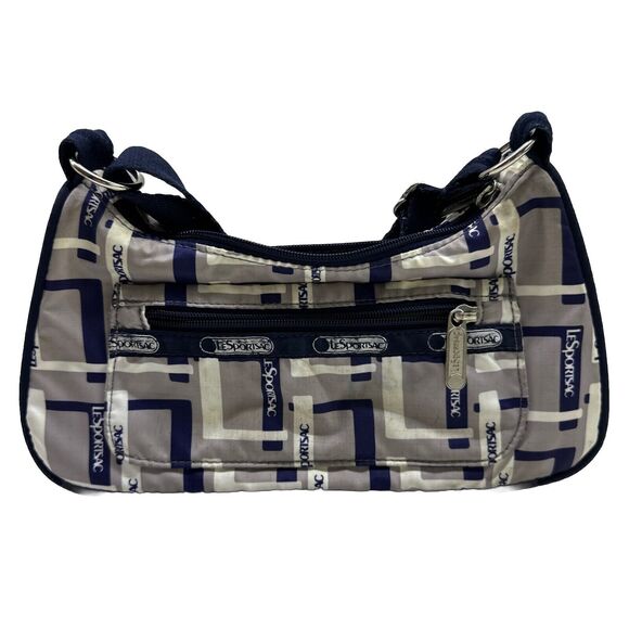 Vintage LeSportsac Blue/Gray White Crossbody Handbag Lightweight Nylon 90s - Picture 1 of 16